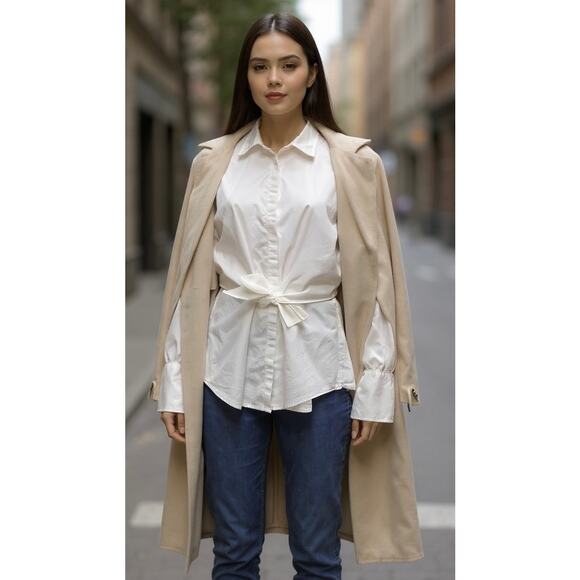 Ralph Lauren white cotton button-up shirt integrated tie-front detail XL - Picture 2 of 6